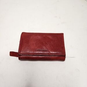 cavalieri red genuine leather bifold wallet small id credit card coin